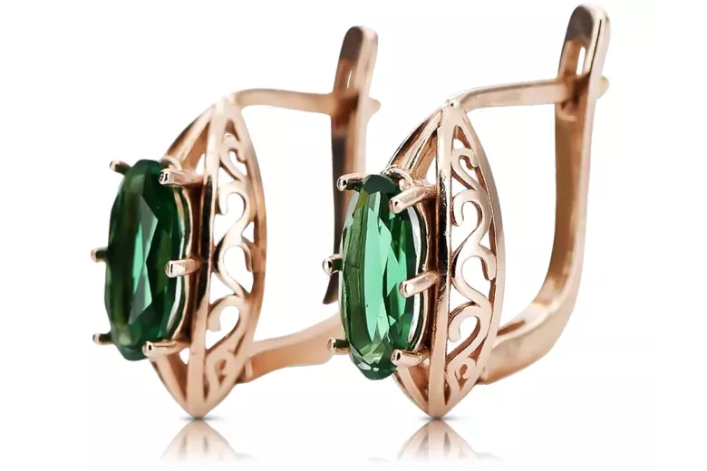 Vintage silver rose gold plated 925 emerald earrings vec141rp Russian Soviet style