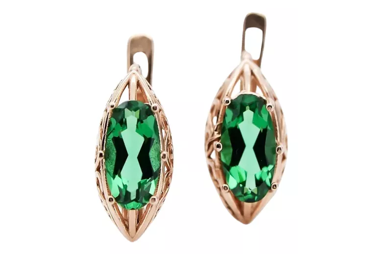 Vintage silver rose gold plated 925 emerald earrings vec141rp Russian Soviet style