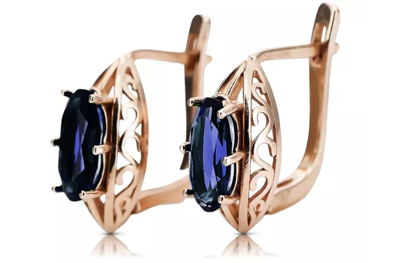 Vintage silver rose gold plated 925 sapphire earrings vec141rp Russian Soviet style