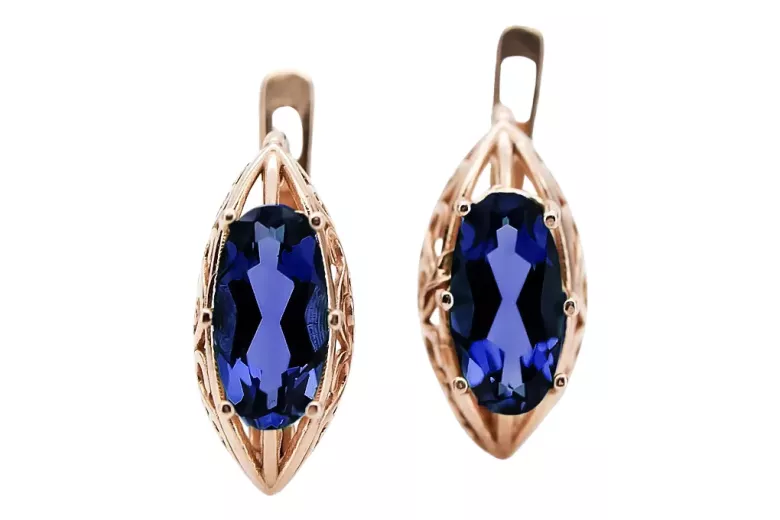 Vintage silver rose gold plated 925 sapphire earrings vec141rp Russian Soviet style