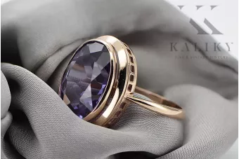 Русское советское кольцо из золота 14 карат 585 пробы с александритом, рубином, изумрудом, сапфиром и цирконом vrc014