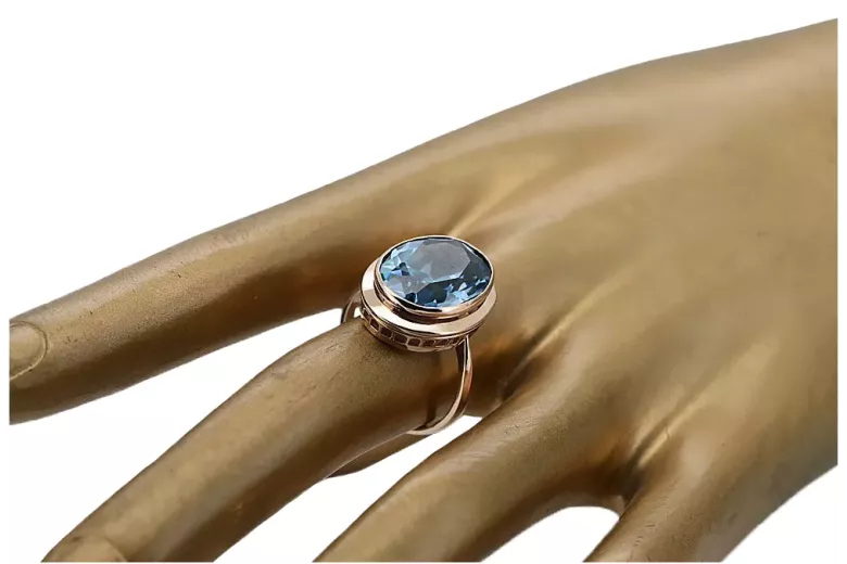 خاتم من الذهب الأحمر الوردي 14k 585 مع Aquamarine vrc285