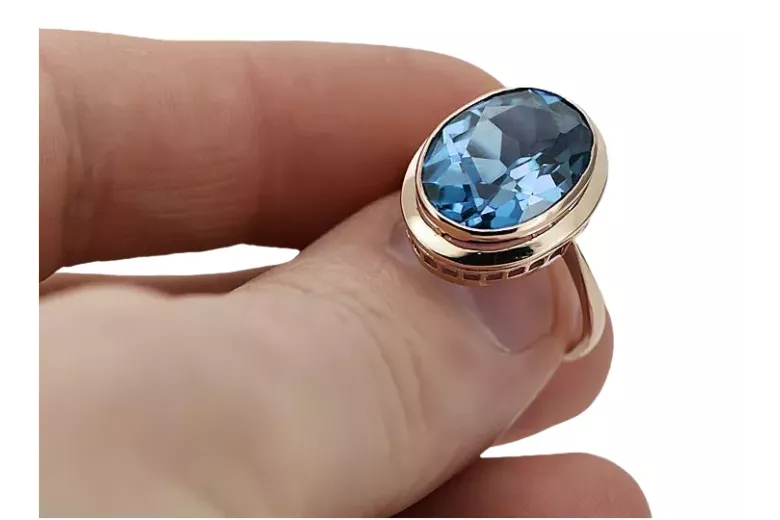 خاتم من الذهب الأحمر الوردي 14k 585 مع Aquamarine vrc285