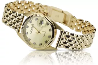 Жовтий 14k 585 золотий наручний годинник Lady Geneve lw020ydyz&lbw004y