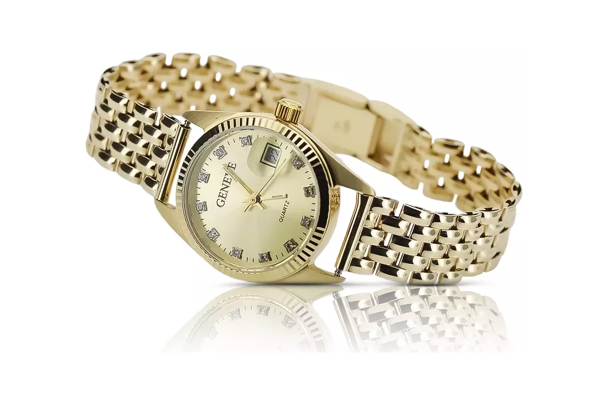 Złoty zegarek z bransoletą damską 14k włoski Geneve lw020ydyz&lbw004y