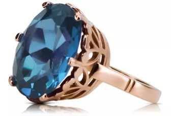Auksinis žiedas iš raudonos rožės 14k 585 aukso su Aquamarine vrc130 Vintage