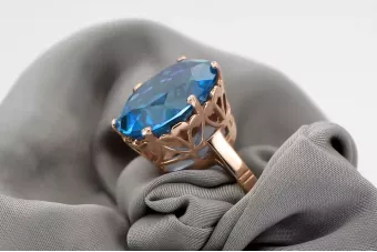 Auksinis žiedas iš raudonos rožės 14k 585 aukso su Aquamarine vrc130 Vintage