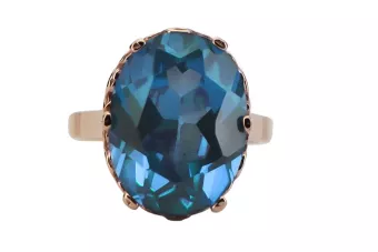 Auksinis žiedas iš raudonos rožės 14k 585 aukso su Aquamarine vrc130 Vintage