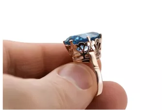 Χρυσό δαχτυλίδι από κόκκινο ροζ 14k χρυσό 585 με Aquamarine vrc130 Vintage