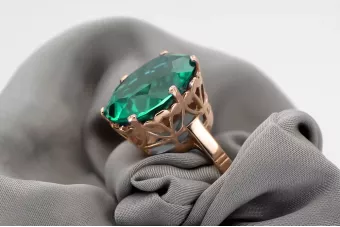 Χρυσό δαχτυλίδι από κόκκινο ροζ 14k χρυσό 585 με Emerald vrc130 Vintage