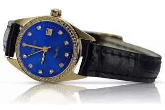 Yellow 14k gold lady Geneve watch blue dial lw078ydblz