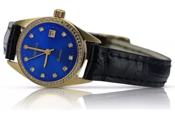 Złoty zegarek damski 14k Geneve lw078ydblz z niebieską tarczą