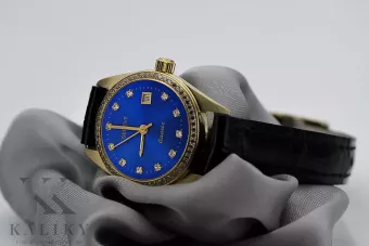 Χρυσό γυναικείο ρολόι 14k Geneve lw078ydblz με μπλε διάγραμμα