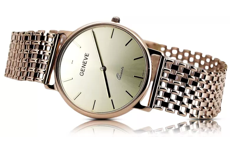 Ανδρικό ρολόι από κόκκινο ροζ χρυσό 14k 585 Geneve mw004r&mbw004r