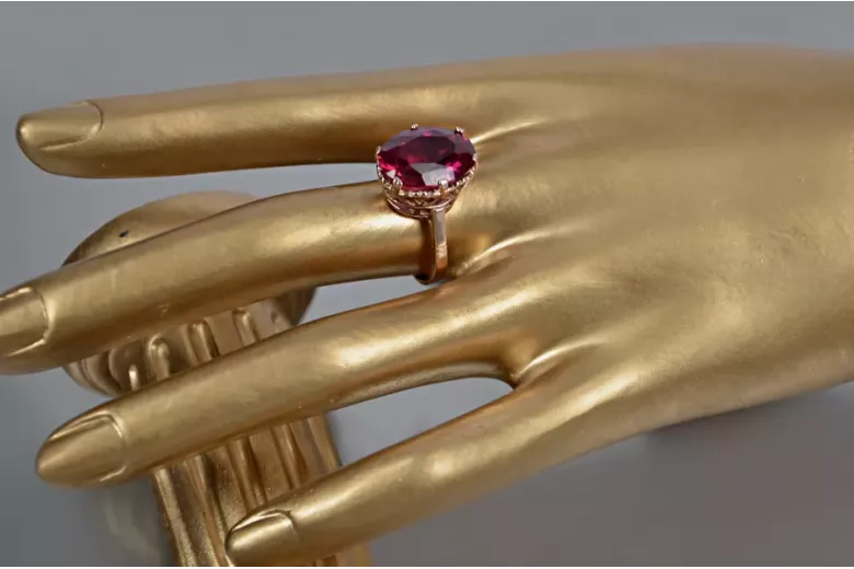 Złoty pierścionek z czerwonego różowego 14k złota 585 z Rubinem vrc130 Vintage