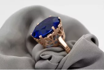 Auksinis žiedas iš raudonos rožinės 14k aukso 585 su safiru vrc130 Vintage