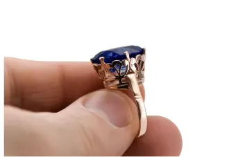 Χρυσό δαχτυλίδι από κόκκινο ροζ 14k χρυσό 585 με ζαφείρι vrc130 Vintage