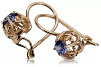 Vintage kolczyki z 14k 585 różowego złota z szafirem vec145