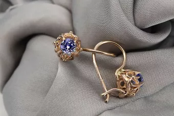 Vintage kolczyki z 14k 585 różowego złota z szafirem vec145