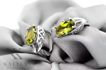 Vintage Ruské strieborné 925 náušnice s peridotem VEC141s Ruský sovietsky štýl