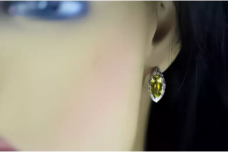 Vintage 925 Silver peridot earrings vec141s Russian Soviet style