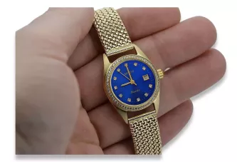 Golden 14K 585 Dámské hodinky s náramkem LW078YDBLZ & LBW003Y Blue Shield