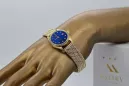 Złoty 14k 585 zegarek damski z bransoletą lw078ydblz&lbw003y niebieska tarcza