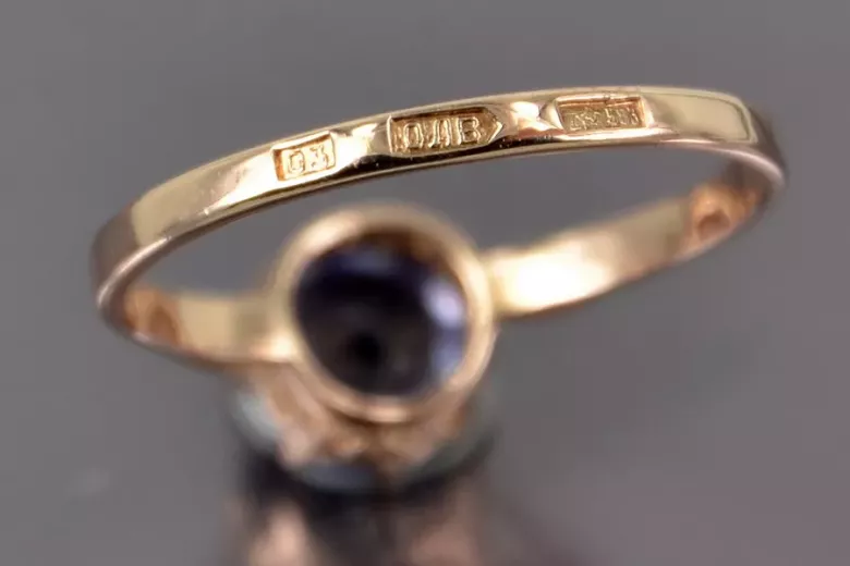 Złoty pierścionek z czerwonego różowego 14k złota 585 z szafirem vrc366 Vintage