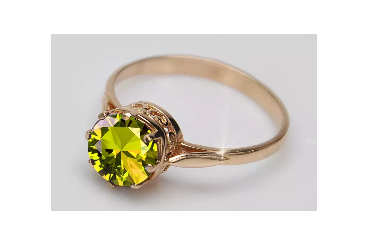 Złoty pierścionek z czerwonego różowego 14k złota 585 z peridotem vrc366 Vintage