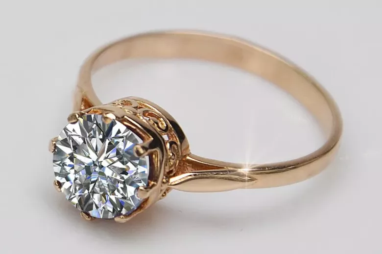 Złoty pierścionek z czerwonego różowego 14k złota 585 z Cyrkonią vrc366 Vintage