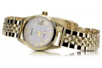 Жовтий 14k 585 золотий наручний годинник Lady Geneve lw020ydpr&lbw008y