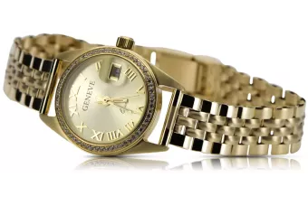 Жълт 14k 585 златен Дамски ръчен часовник Geneve lw078ydg&lbw008y