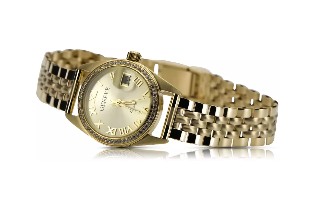 Złoty zegarek z bransoletą damską 14k Geneve lw078ydg&lbw008y