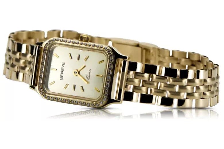 Złoty damski zegarek z bransoletą 14k włoski Geneve lw055y&lbw008y