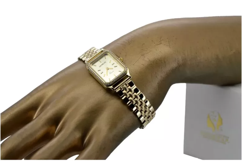 Złoty damski zegarek z bransoletą 14k włoski Geneve lw055y&lbw008y