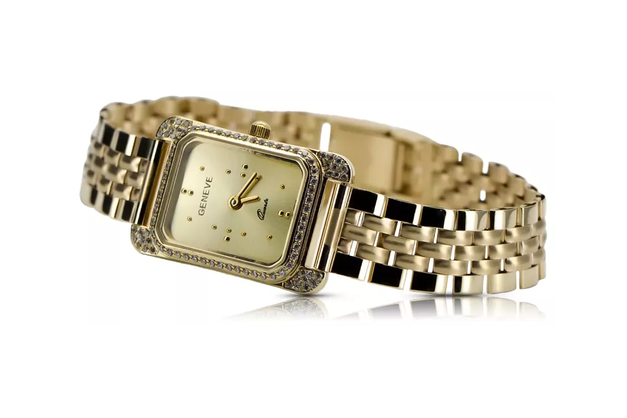 Złoty zegarek z bransoletą damską 14k Geneve lw054ydg&lbw008y