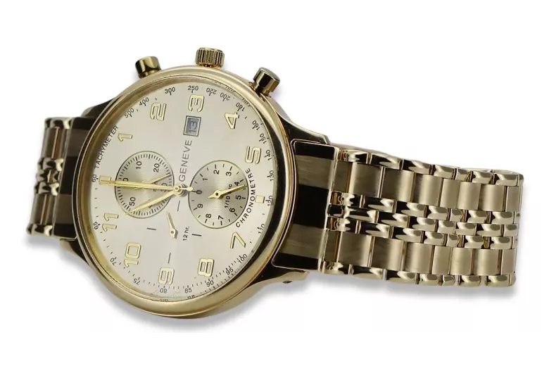 Gold men's watch Geneve ★ zlotychlopak.pl ★ Gold purity 585 333 Low Price!