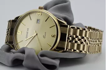 Goldene Herrenuhr Geneve ★ zlotychlopak.pl ★ Gold Reinheit 585 333 Niedriger Preis!