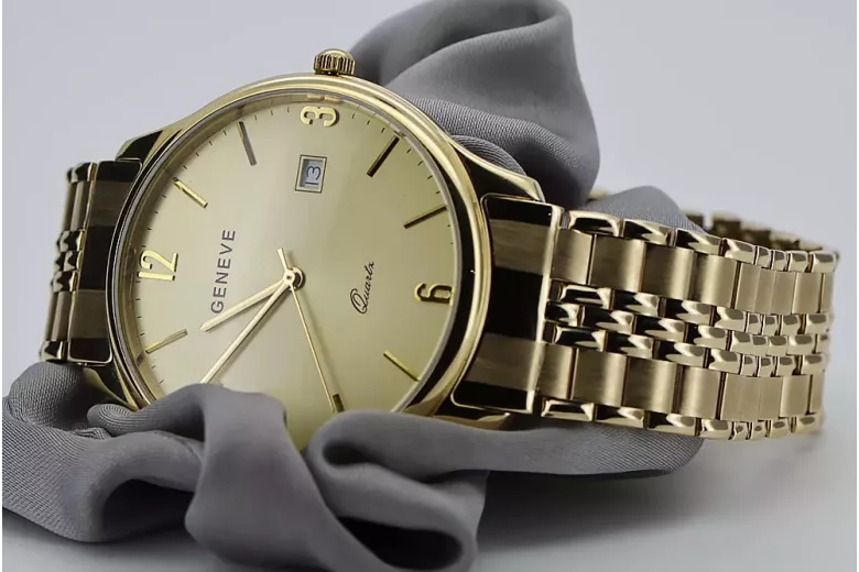 Złoty zegarek męski 14k 585 z bransoletą Geneve mw017ydy&mbw019yo