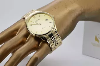 Goldene Herrenuhr Geneve ★ zlotychlopak.pl ★ Gold Reinheit 585 333 Niedriger Preis!