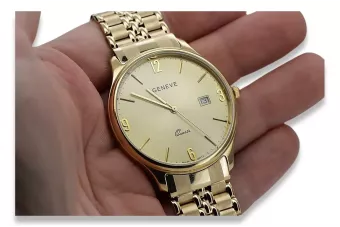 Goldene Herrenuhr Geneve ★ zlotychlopak.pl ★ Gold Reinheit 585 333 Niedriger Preis!