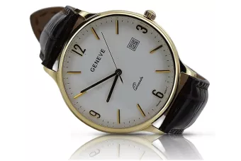 Złoty zegarek męski 14k 585 Geneve mw017ydw z białą tarczą