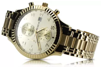 Италиански жълт 14k 585 златен мъжки часовник Geneve mw007y&mbw012yo