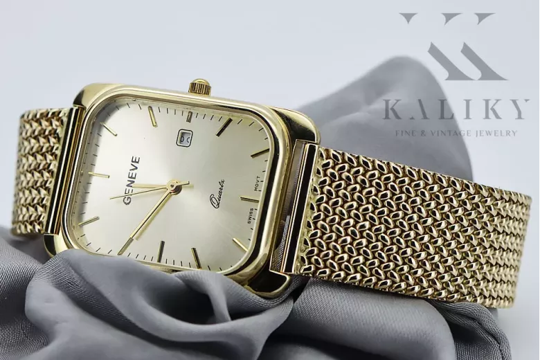 14k Золоті чоловічі прямокутні годинники, mw001ydy&mbw021y