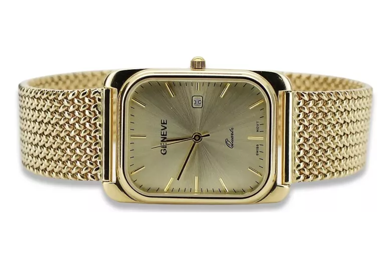 14k Золоті чоловічі прямокутні годинники, mw001ydy&mbw021y