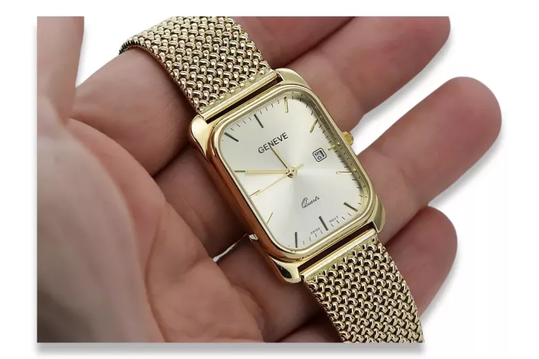 14k Золоті чоловічі прямокутні годинники, mw001ydy&mbw021y