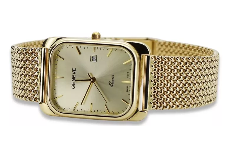 Złoty zegarek męski 14k Geneve, japoński kwarc, 36,8mm | Zlotychlopak.pl