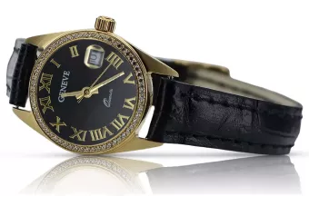 Złoty zegarek damski 14k Geneve lw078ydbc z czarną tarczą