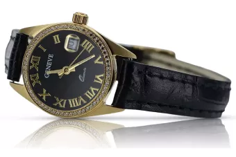 Χρυσό γυναικείο ρολόι 14k Geneve lw078ydbc με μαύρη οθόνη