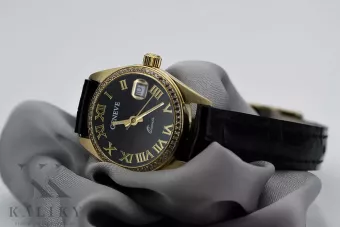 Χρυσό γυναικείο ρολόι 14k Geneve lw078ydbc με μαύρη οθόνη